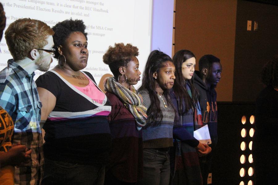 Students reproach Haden Gomez during open forum at MSA senate meeting
