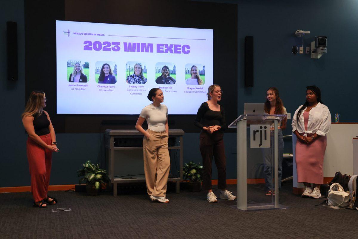 The five executive board members of Women in Media introduce themselves.