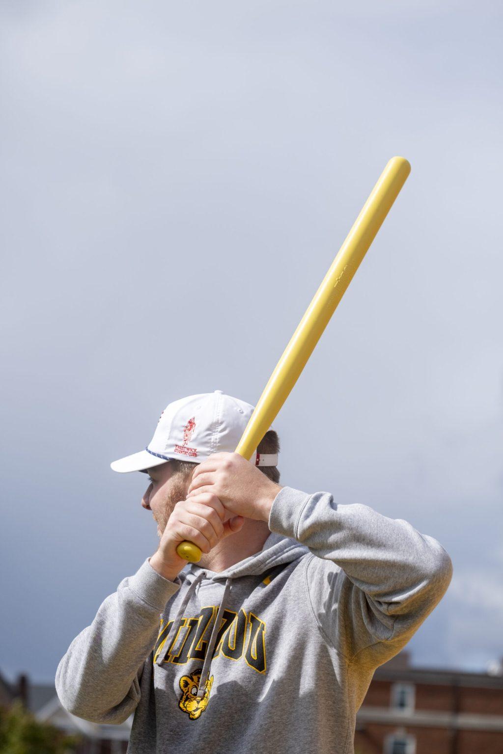 Senior Cade Skopic of Tau Kappa Epsilon stands up to bat.