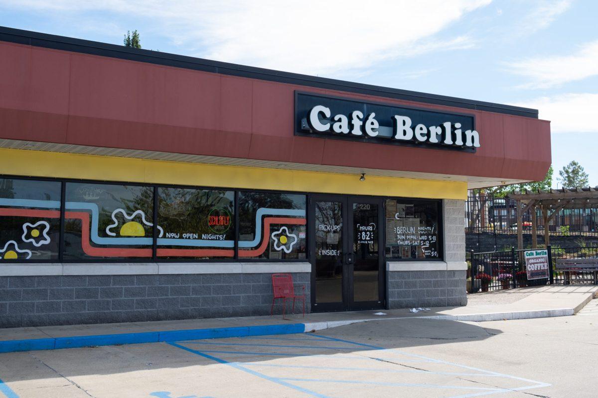 “Cafe Berlin” is decorated with paint on the windows.