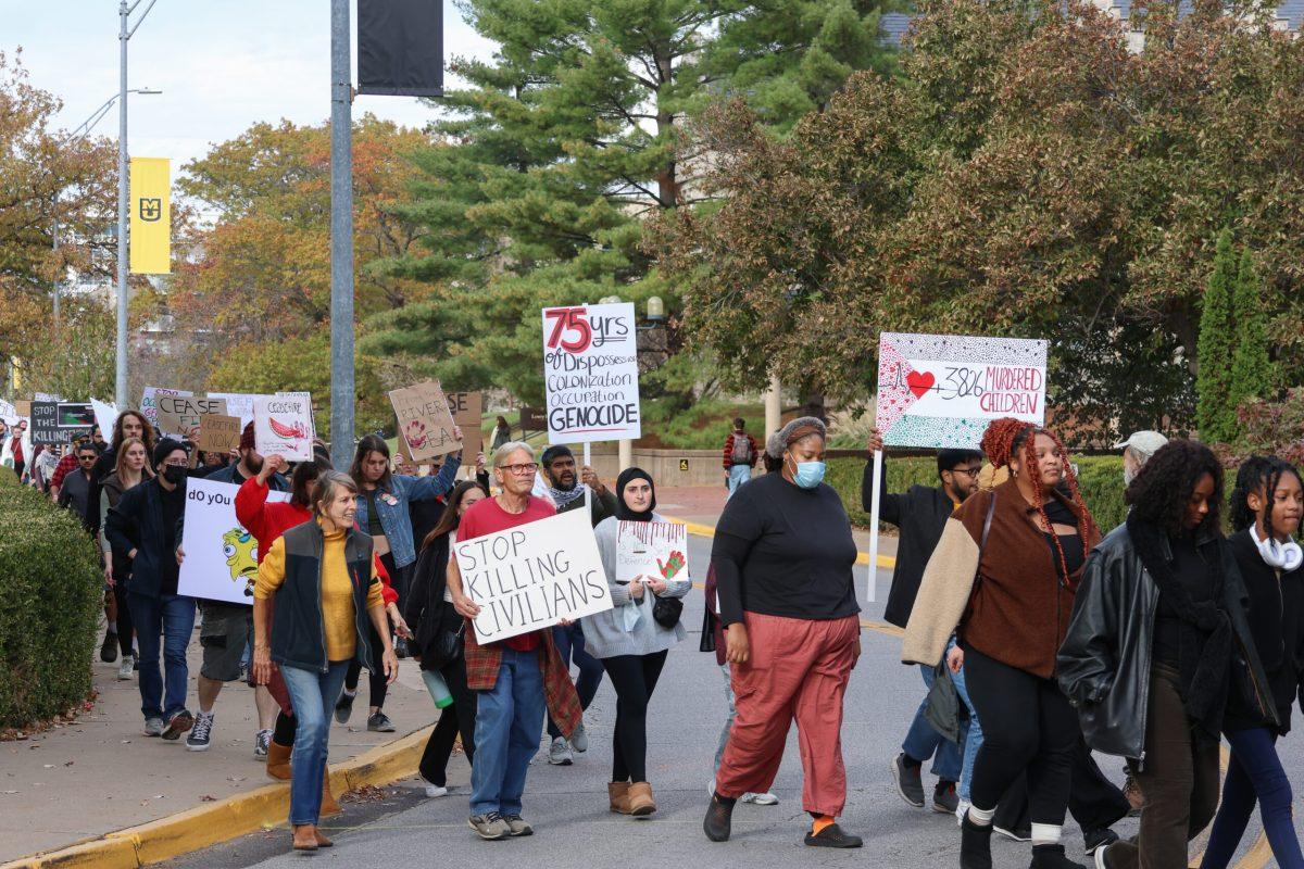 Protestors marching towards Speakers Circle in Columbia.
