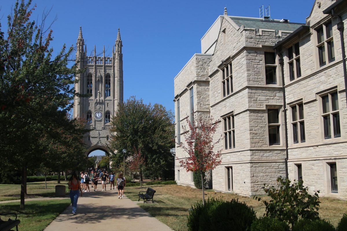 A Postcard of Memorial Union & Physics Buildings before the South and North Wings were added and a recent photo of what Memorial Union looks like today in 2023.