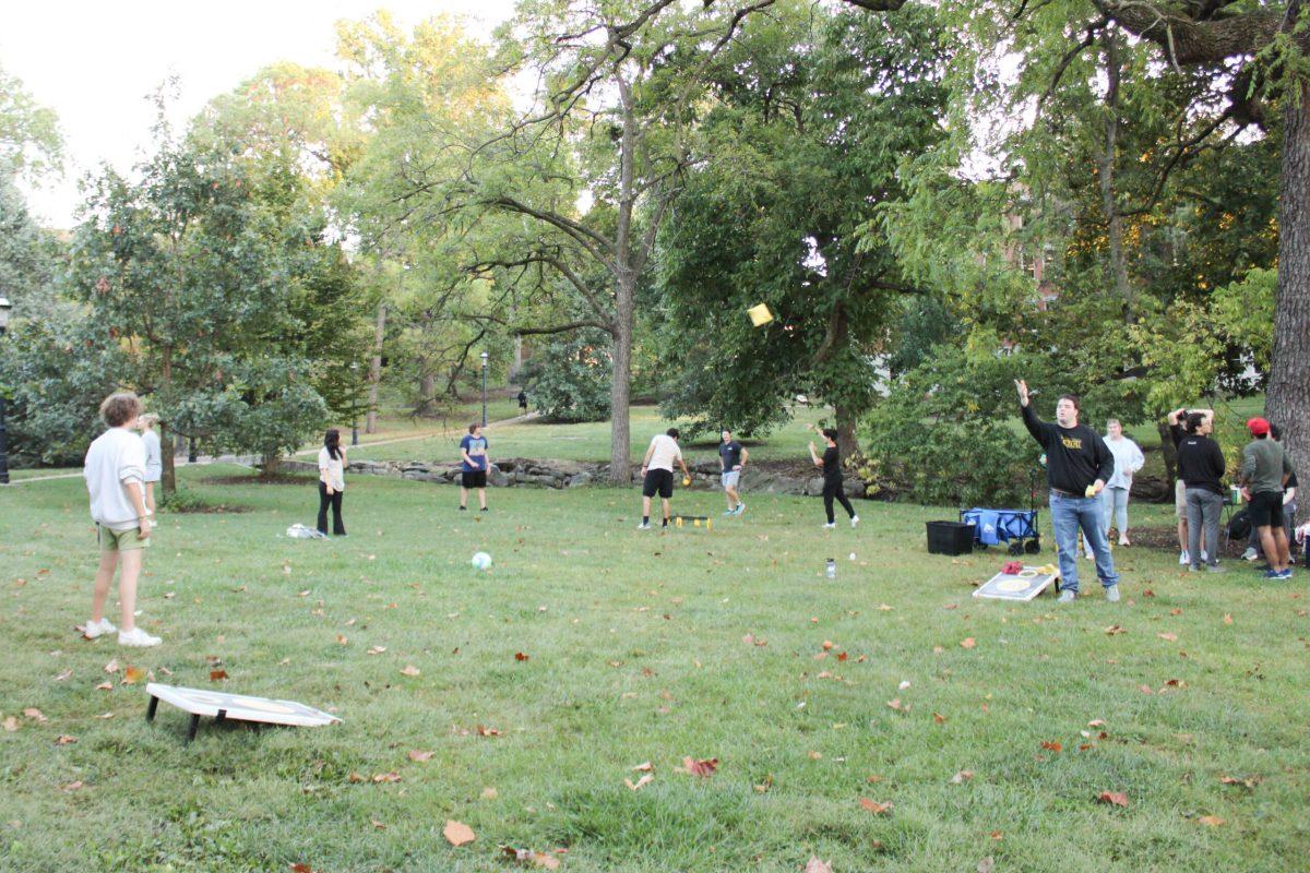 Students playing outdoor games in Peace Park.