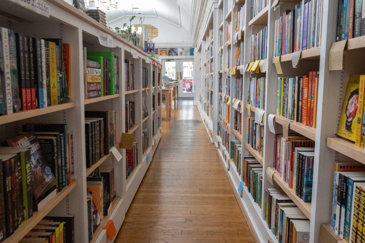 Bookshelves filled with books.