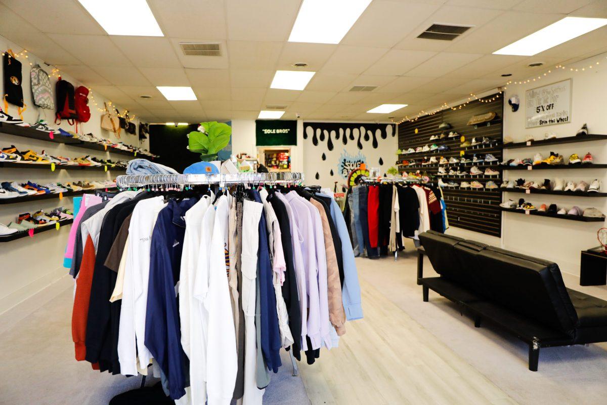 The inside of a shoe store.