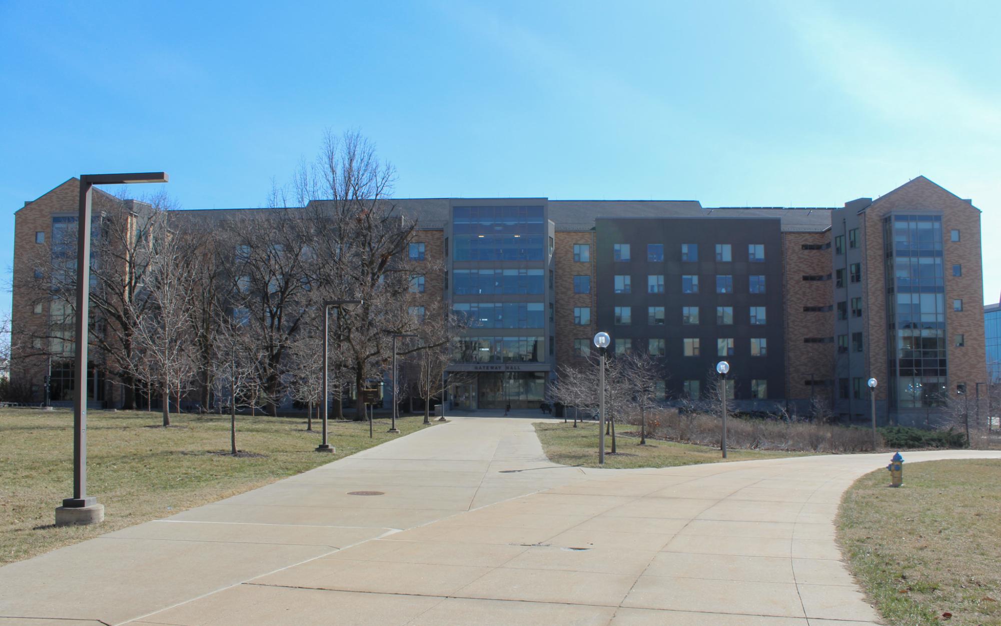 Gateway Residence Hall is pictured on Saturday, March 8, 2025, on the University of Missouri’s campus in Columbia, Mo. The hall is named in honor of the university’s historic past as the first public university west of the Mississippi River.