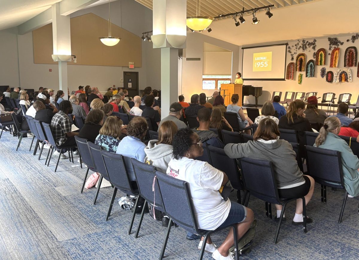 A University of Missouri staff member voices concerns regarding the institution’s ICE policies during a LiUNA Local 955 town hall on June 7, 2025, at Unitarian Universalist Church of Columbia in Columbia, Mo.

