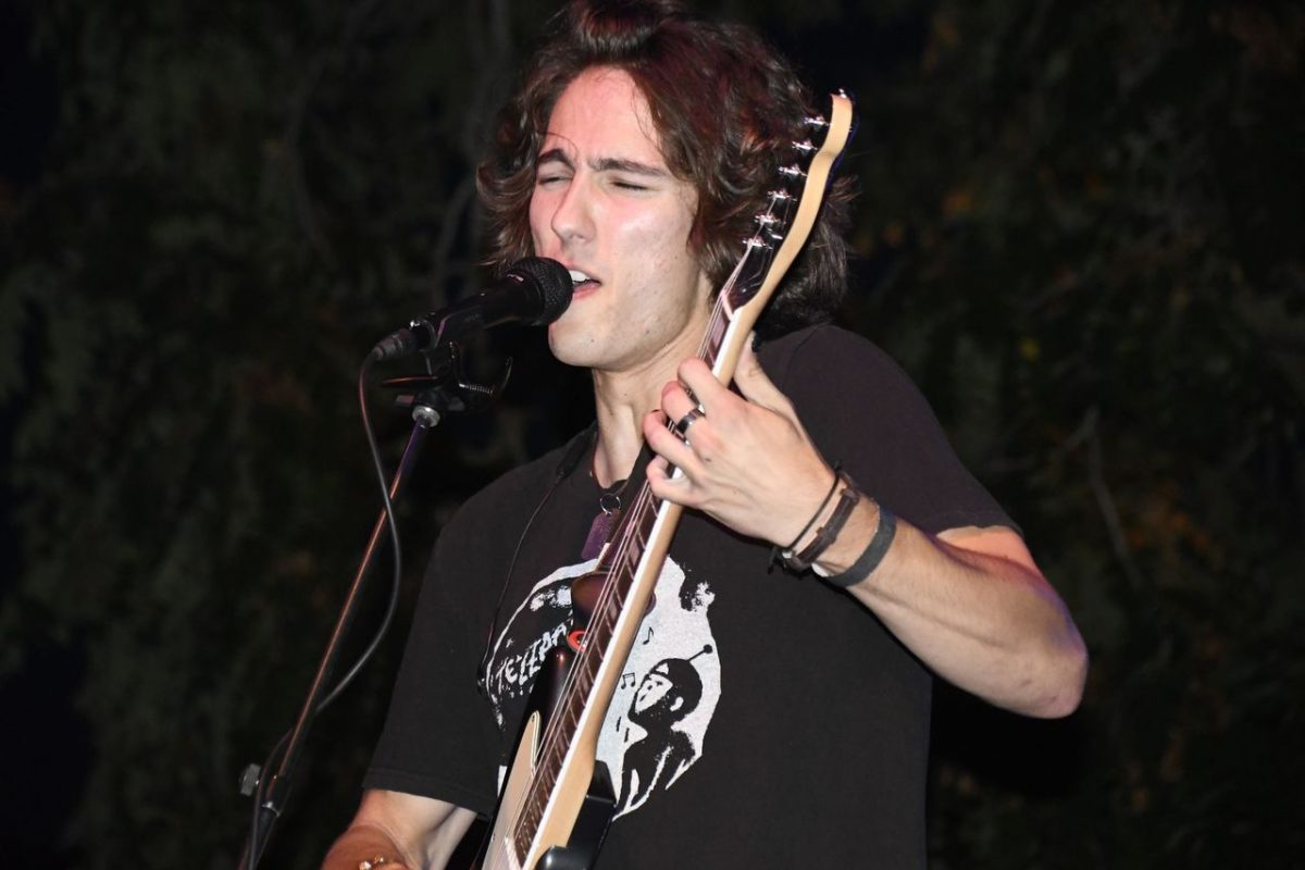Find Fiona guitarist Luke Sabath delivers a passionate vocal performance during the group's set on Saturday, Aug. 30, 2025, at Rose Park in Columbia, Mo. Sabath says he hopes to become more involved in the band’s vocal side over the next few months.