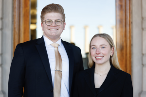 MSA President Logan Kuykendall and Vice President Kaylie Lineback pose on Francis Quadrangle on Thursday, Feb. 13, 2025, in Columbia, Mo. 