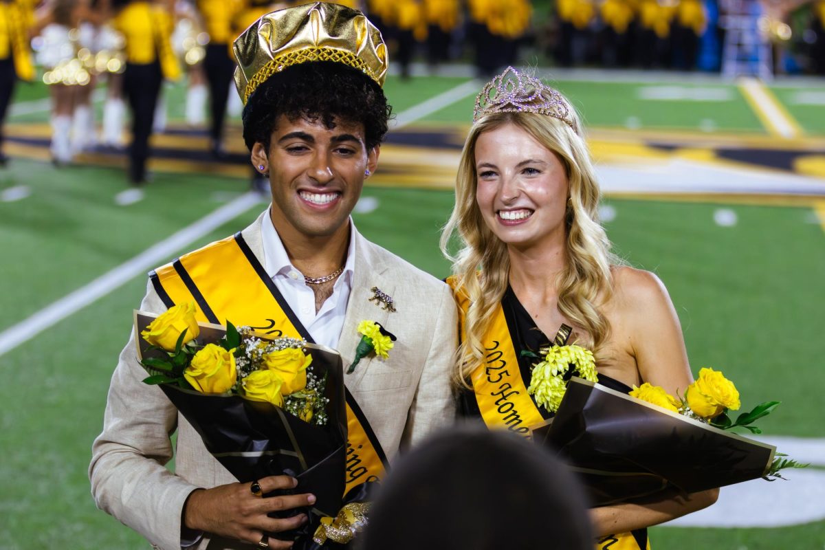 2025 Mizzou Homecoming King and Queen Joey Yancey and Hannah Banks are crowned during halftime at the Missouri football game against Massachusetts on Saturday, Sept. 27 at Faurot Field in Columbia, Mo.