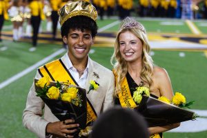 2025 Mizzou Homecoming King and Queen Joey Yancey and Hannah Banks are crowned during halftime at the Missouri football game against Massachusetts on Saturday, Sept. 27 at Faurot Field in Columbia, Mo.