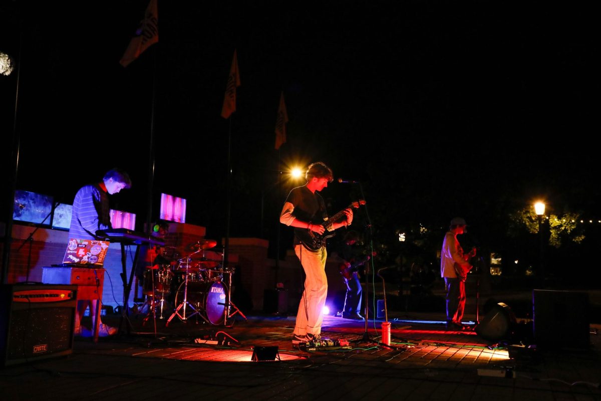 Local Columbia band Nightstand performs on Tuesday, Sept. 9, 2025 at Traditions Plaza in Columbia, Mo. Nightstand released two singles earlier this year and are currently working on an EP. 
