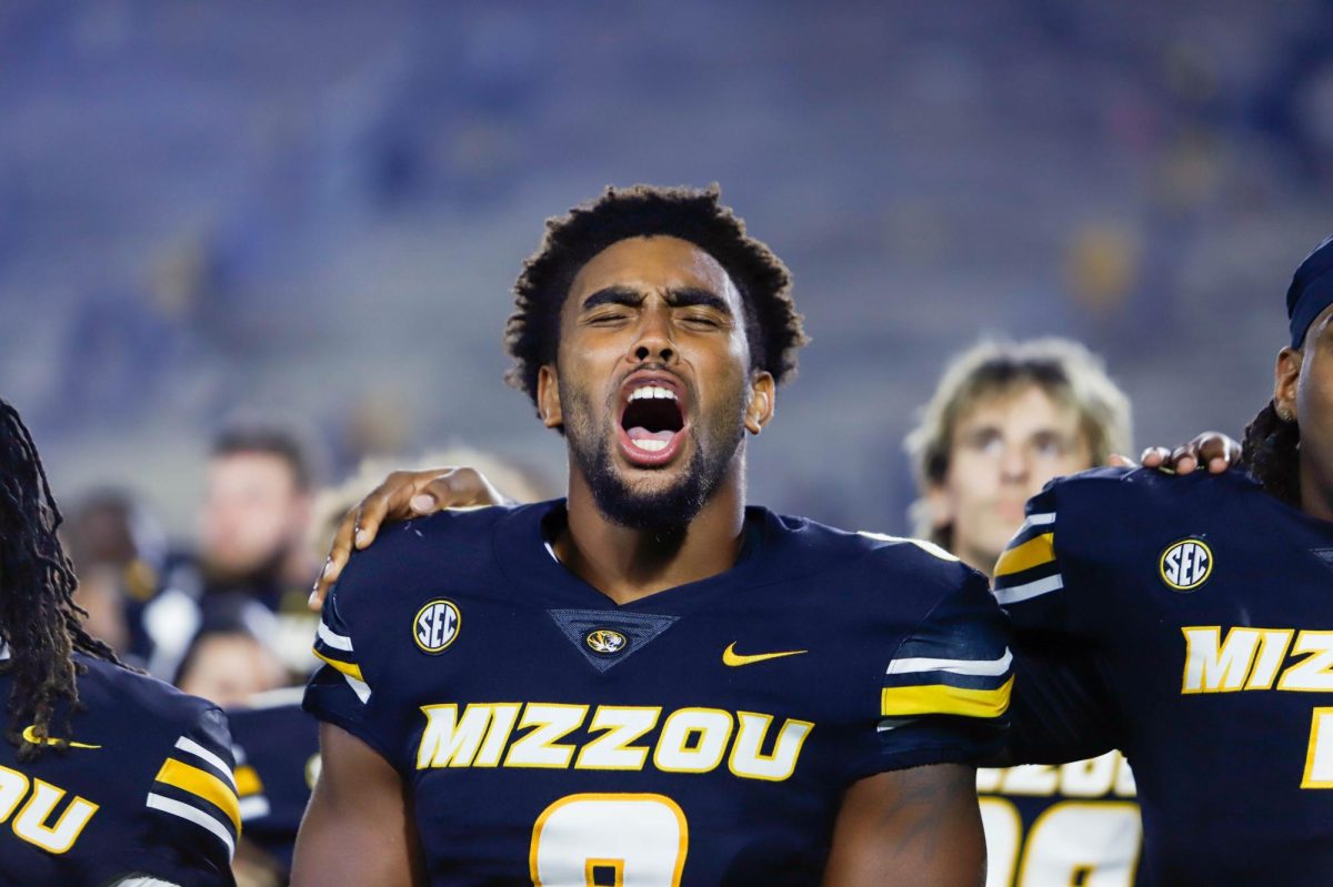Missouri Defensive end Damon Wilson II yells after the game against Central Arkansas on Thursday, August 28, 2025 at Faurot Field in Columbia, Mo. Wilson had two tackles during the game.