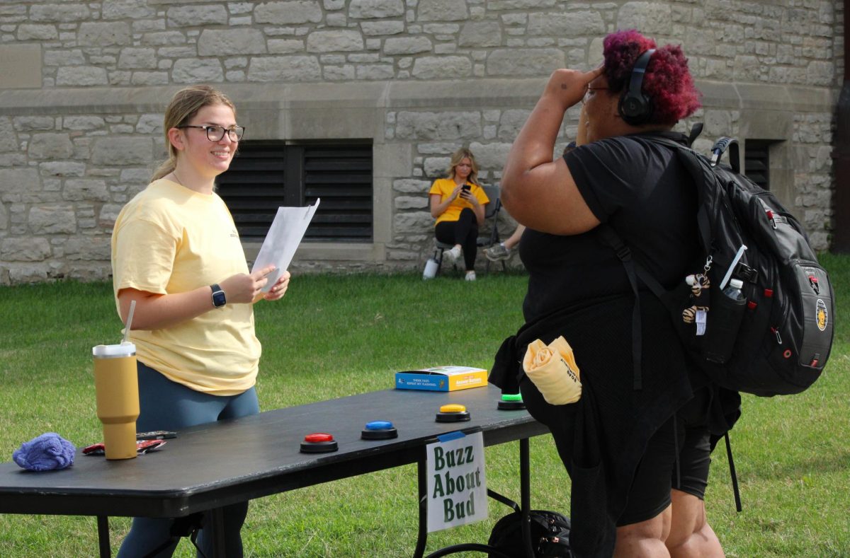 A student takes a gameshow-inspired quiz about the science, legality, and history of cannabis on Wednesday, Oct. 1 at Rothwell Lawn in Columbia, Mo. Contestants were asked when
Missouri legalized recreational marijuana, what the difference between THC and CBD was, and more.