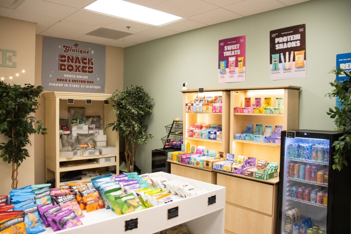 Carefully arranged shelves display the variety of food and drink choices Glutique has to offer on Friday, Oct. 10 at the MU Student Center in Columbia, Mo. The store is neatly organized every day to make shopping easy and accessible for customers. 