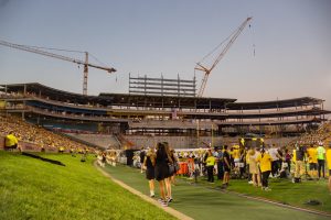 Memorial Stadium north end zone construction takes a break for the football game against Massachusetts on Saturday, Sept. 27, in Columbia, Mo. The construction aims to further enclose the north end zone and add more seating to the stadium in celebration of 100 years since the game was first played there.