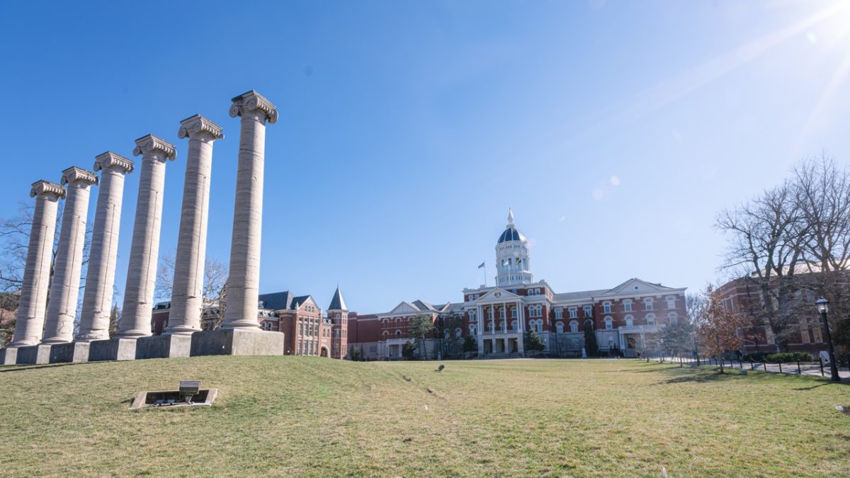 Jesse Hall stands behind the Columns on a clear day at Francis Quadrangle on
Friday, Feb. 20 in Columbia, Mo.