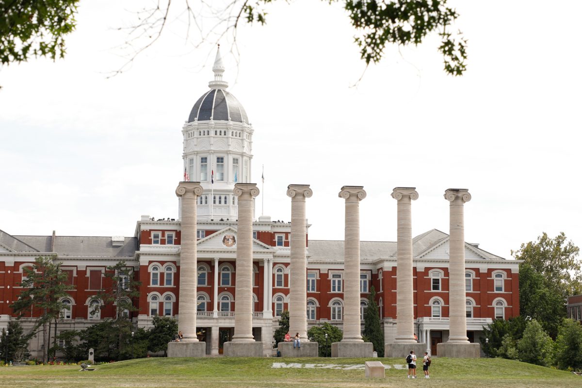 Jesse Hall and The Columns stand on Sunday, Sept. 21 2025 at Carnahan Quad in Columbia, Mo.