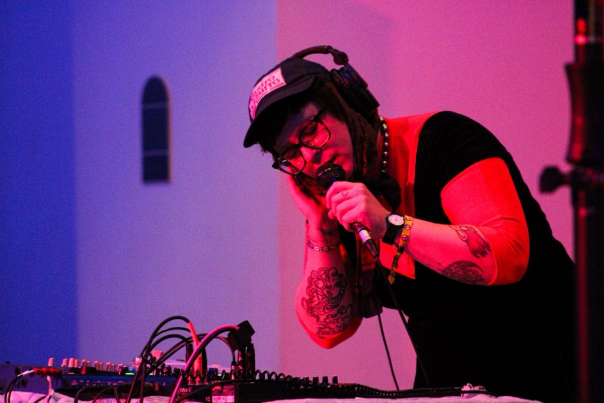 Artist Jane Wave rocks away to her music on Saturday, March 7, at the Saturday Night Kimball Ballroom Showcase in Columbia, Mo. Wave was the first to start the night, kicking the crowd off with a mix of hip-hop and vocals.