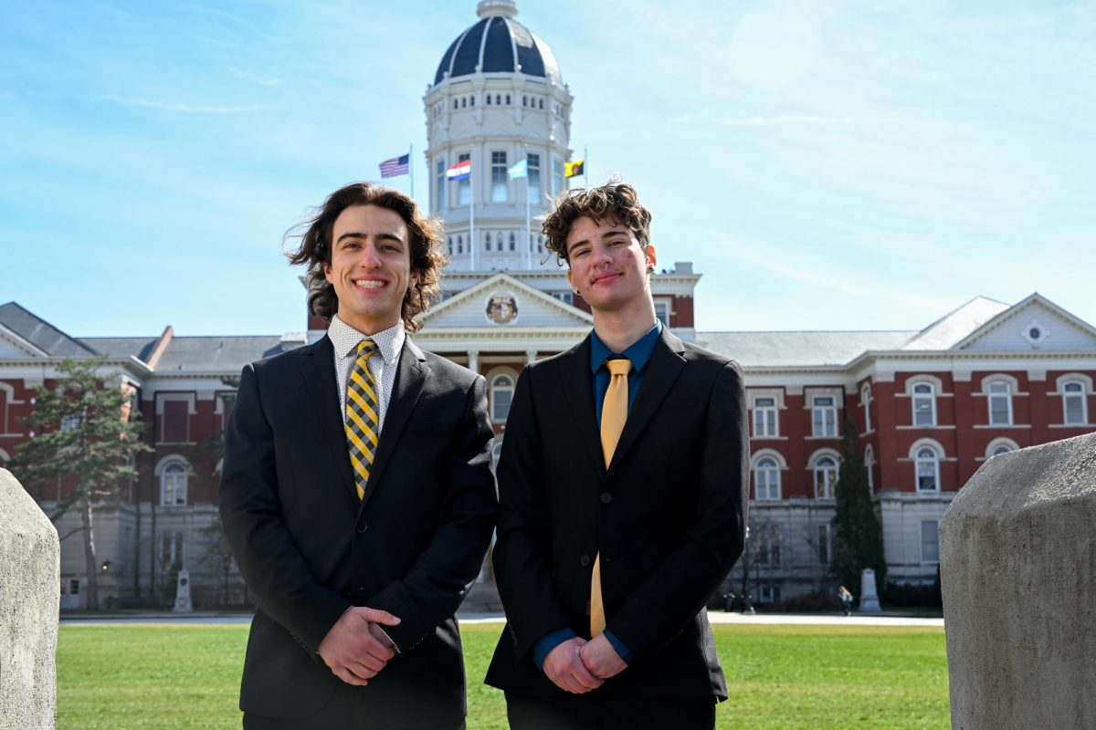 Noah Schnarre and Jase DeCota pose for a portrait on Friday, March 13 at the David R. Francis Quadrangle in Columbia, Mo. 