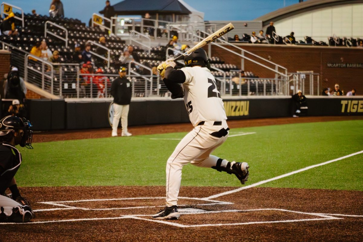 Missouri infielder Jase Woita goes up to bat against the South Carolina Gamecocks on Friday, April 10, at Taylor Stadium in Columbia, Mo. 