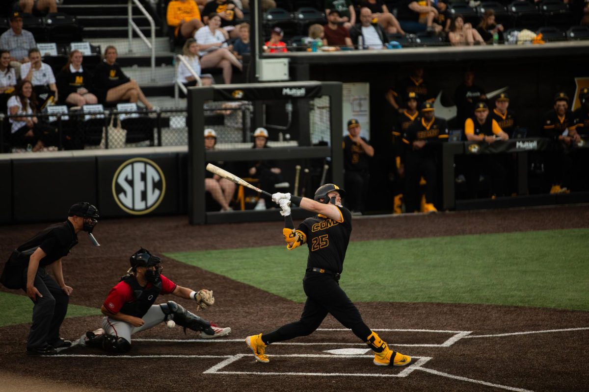 Missouri infielder Jase Woita bats against SIUE on Tuesday, April 21, at Taylor Stadium in Columbia, Mo. Woita struggled at the plate with 3 strikeouts, contributing to the 11-5 loss. 